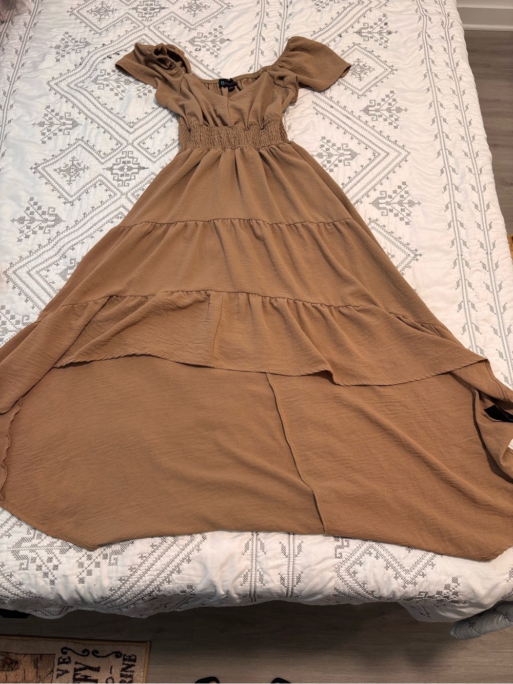 Women's Smocked Waist Tiered Maxi Dress - Camel